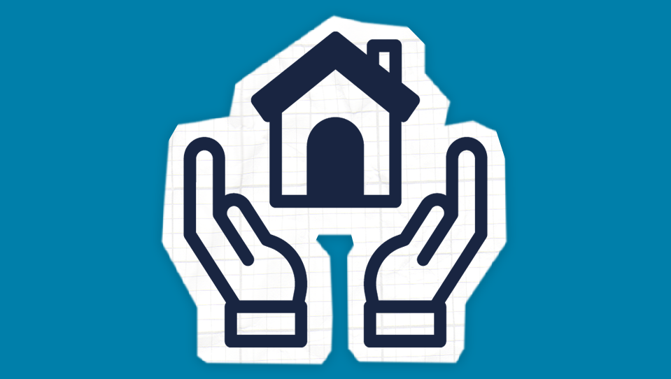 Icon of a house being held up by a pair of hands indicating support