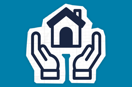 Icon of a house being held up by a pair of hands indicating support