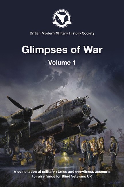 Glimpses of War Volume 1 book front cover, featuring an illustration of soldiers gathered around a war plane on a dark, gloomy night.