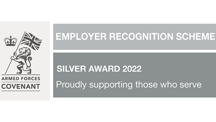 An image showing the logo of the Armed Forces Covenant Employer Recognition Scheme – Silver Award 2022