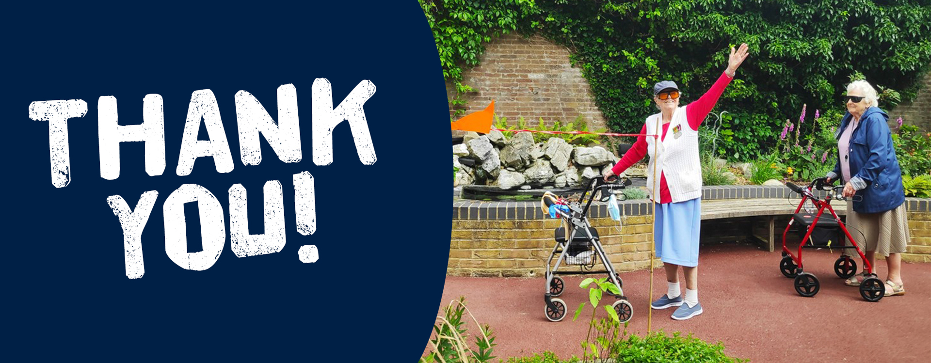 "Thank you!" A photo of a blind veteran completing a fundraising walk