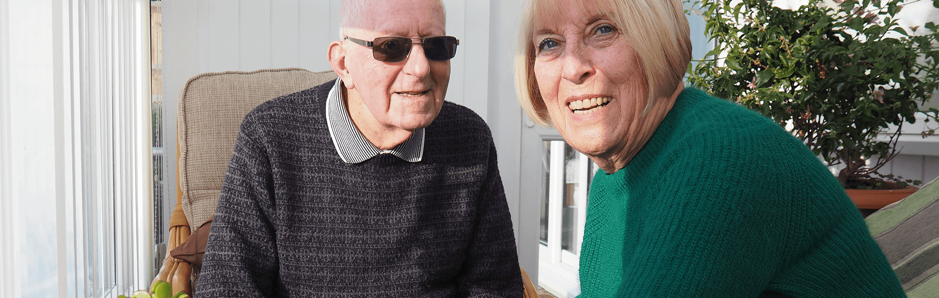 Blind veteran Bob with his carer Barbara