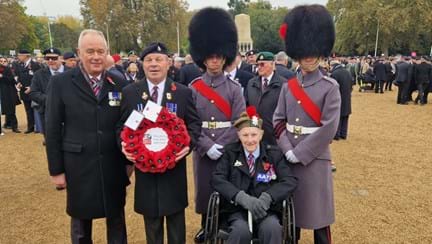 Blind veterans Billy and Dennis with CEO Adrian Just before the cenotaph