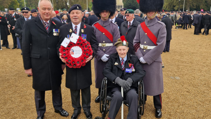 Blind veterans Billy and Dennis with CEO Adrian Just before the cenotaph