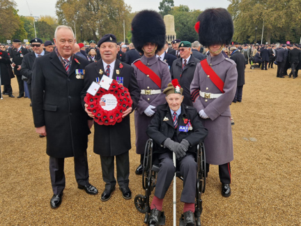 Blind veterans Billy and Dennis with CEO Adrian Just before the cenotaph