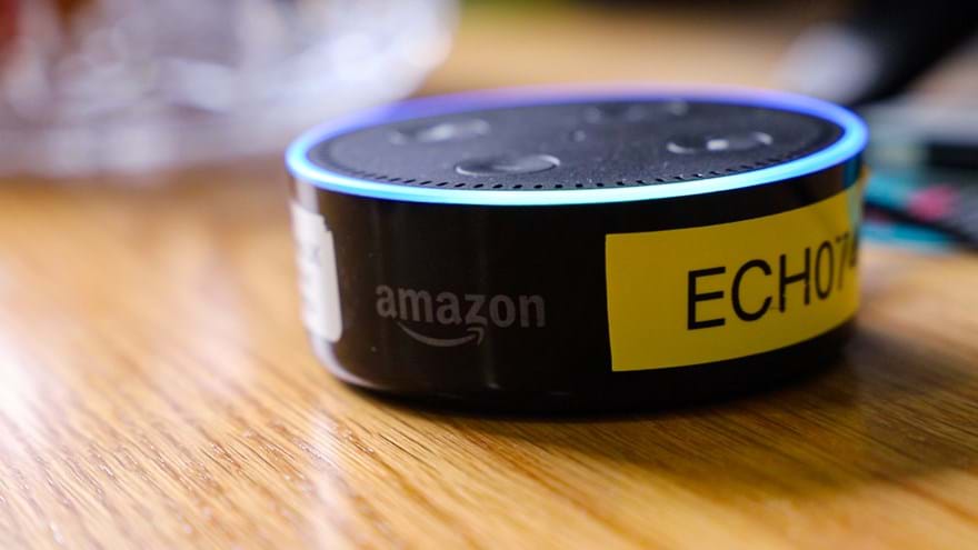A close-up photo of an Amazon Echo Dot