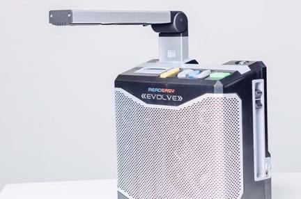 A photo of the ReadEasy Evolve a standalone reading machine with a LED lamp