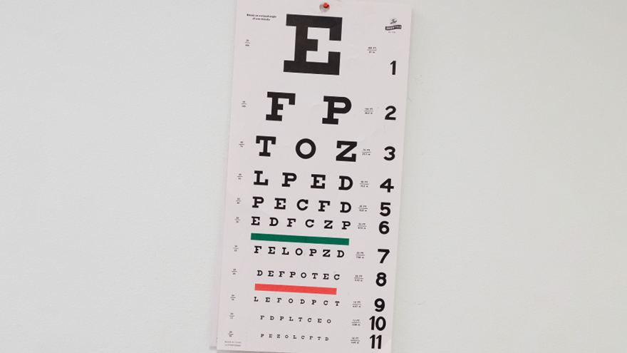 A photo of an opticians eye sight test 