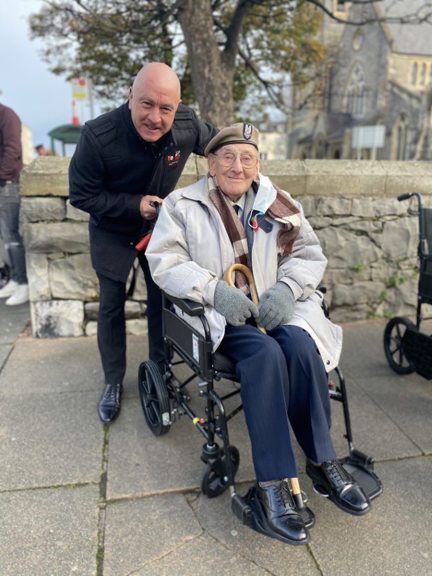 Photo of blind veteran Matt pictured at Remembrance Sunday, seated in wheelchair