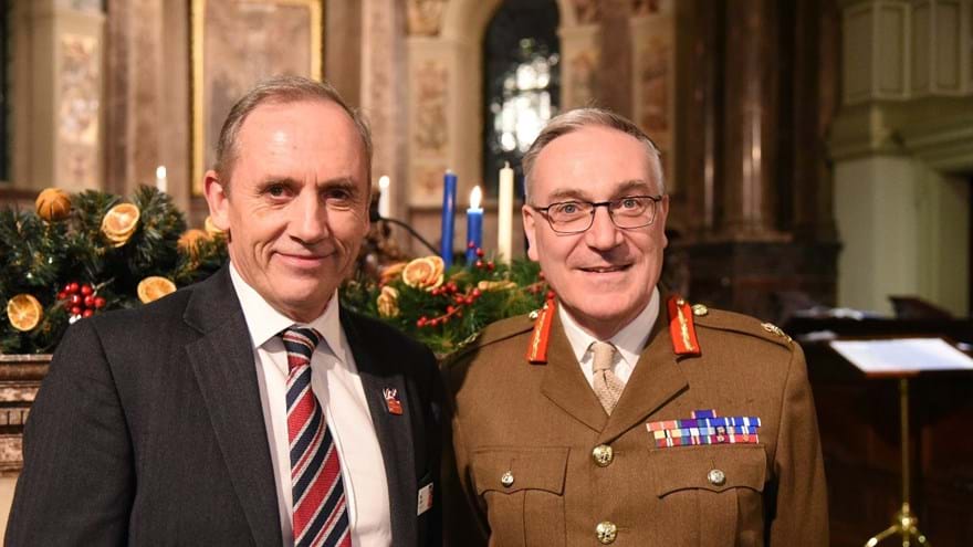 Photo of Richard Nugee CVO CBE on the right, with our CEO Major General (Rtd) Nick Caplin CB on the left